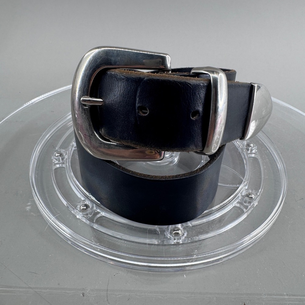 Italian Leather Western Belt Silver Buckle Made in USA Black Womens S Western